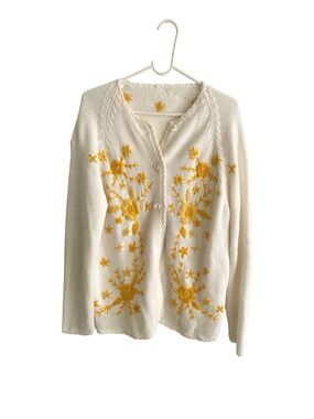 Vintage Women’s Floral Embroidered Knit Button‑Up Cardigan